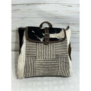 MINTY MYRA BAGS Horse Hair Canvas Leather Backpack Gray Brown Large travel purse